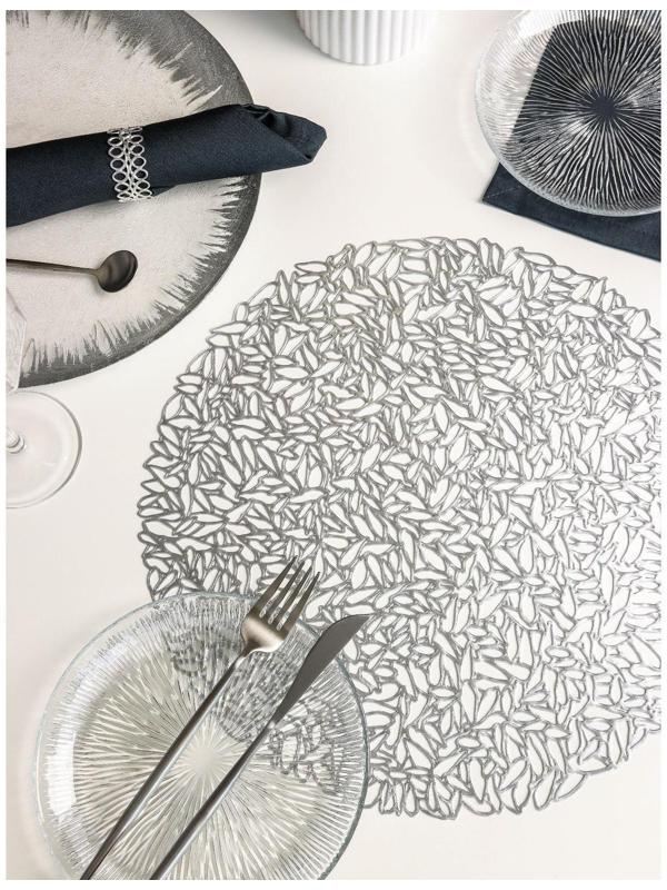 Салфетка сервировочная на стол «Манифик», d=38 см, цвет серебряный