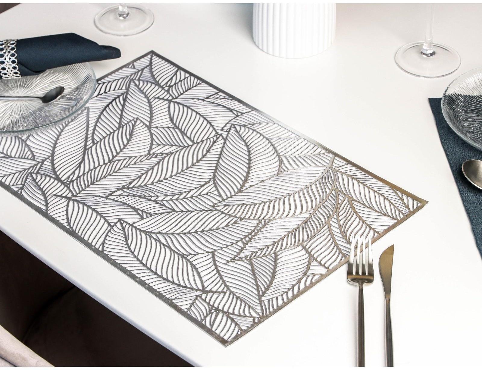Салфетка сервировочная на стол «Листопад», 45×30 см, цвет серебряный