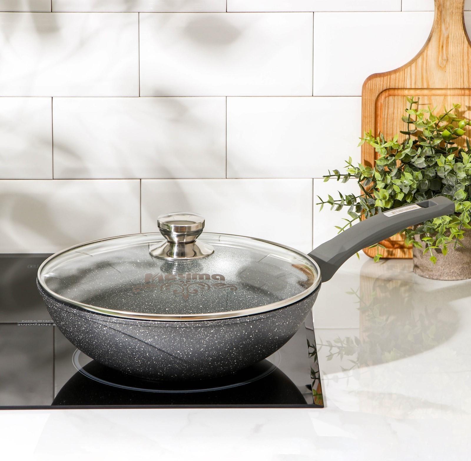 Сковорода «Гранит ВОК», d=28 см, стеклянная крышка, антипригарное покрытие, цвет тёмно-серый