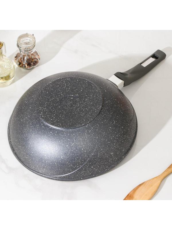 Сковорода «Гранит ВОК», d=28 см, стеклянная крышка, антипригарное покрытие, цвет тёмно-серый