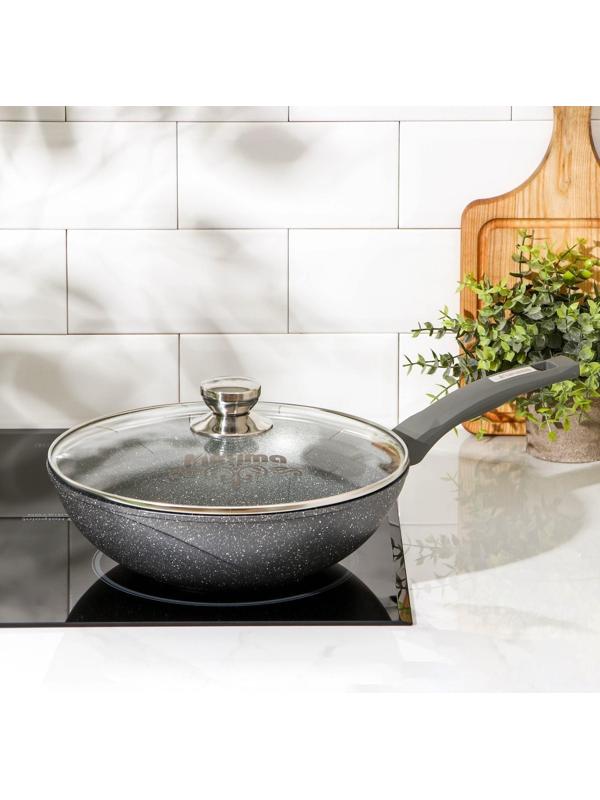 Сковорода «Гранит ВОК», d=28 см, стеклянная крышка, антипригарное покрытие, цвет тёмно-серый