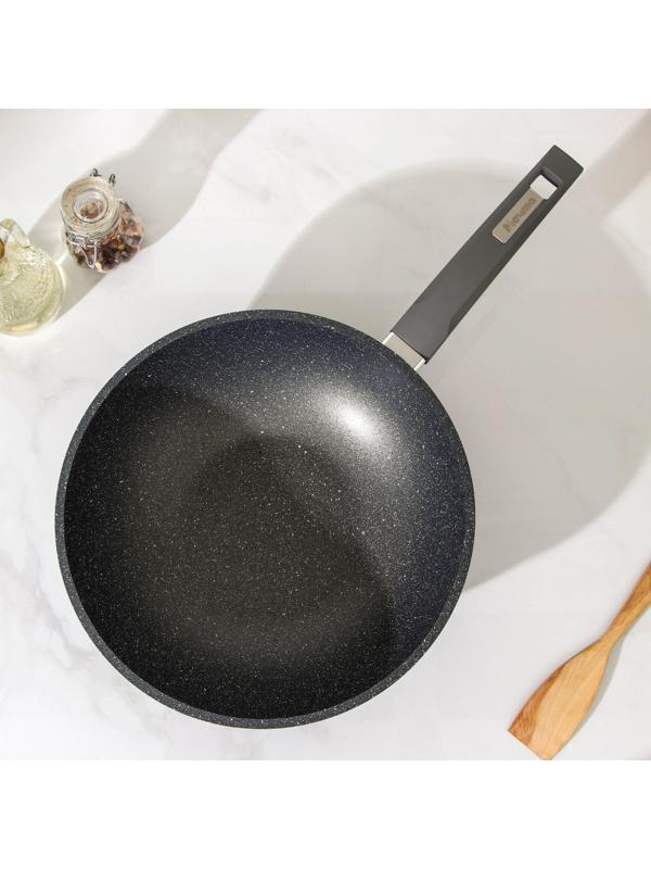 Сковорода «Гранит ВОК», d=28 см, стеклянная крышка, антипригарное покрытие, цвет тёмно-серый