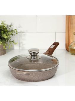 Сковорода «Гранит», d=22 см, съёмная ручка, стеклянная крышка, антипригарное покрытие, цвет коричневый