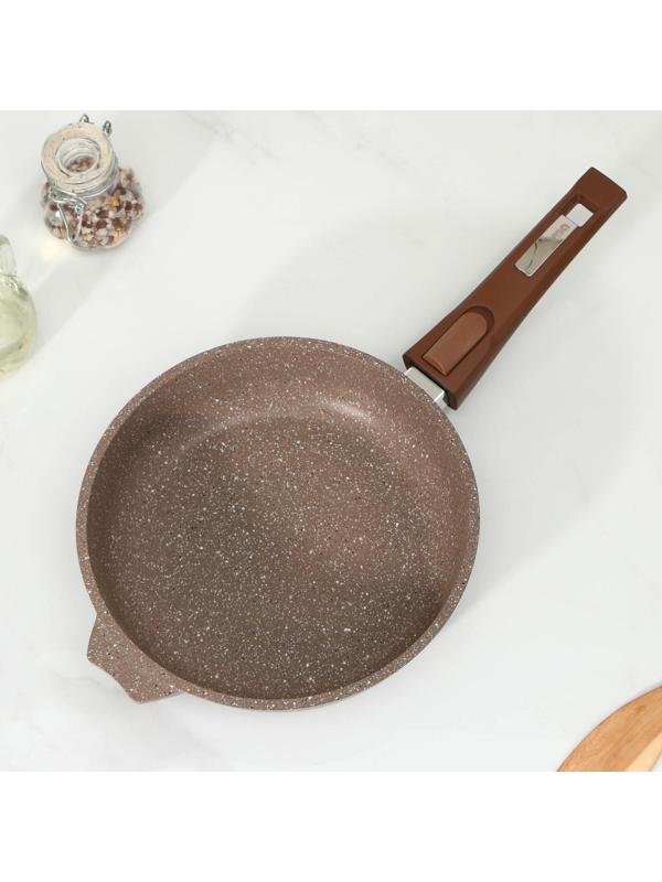 Сковорода «Гранит», d=22 см, съёмная ручка, стеклянная крышка, антипригарное покрытие, цвет коричневый