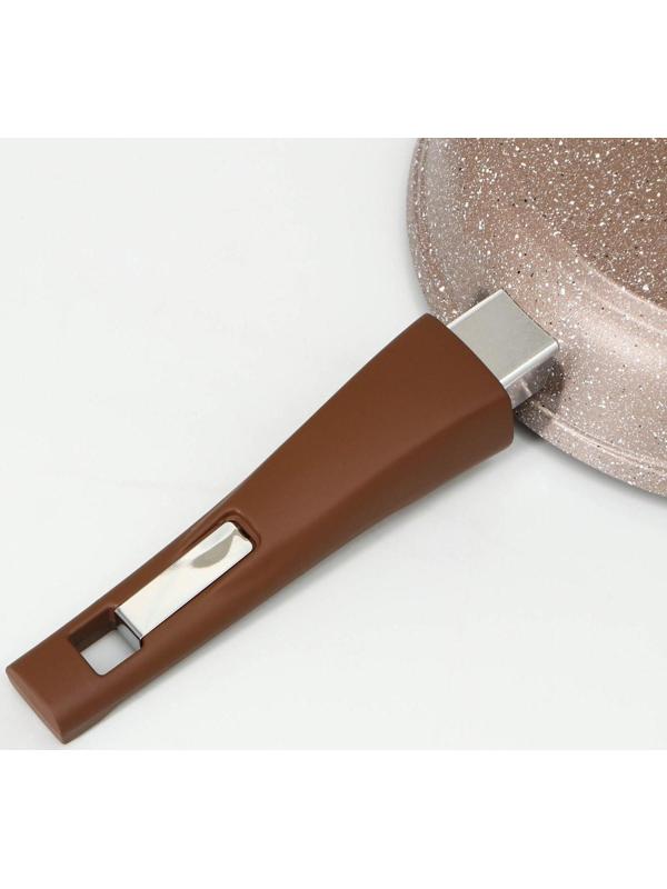 Сковорода «Гранит», d=22 см, съёмная ручка, стеклянная крышка, антипригарное покрытие, цвет коричневый