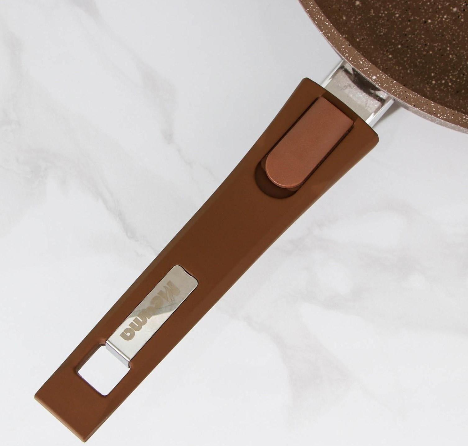 Сковорода «Гранит», d=24 см, съёмная ручка, стеклянная крышка, антипригарное покрытие, цвет коричневый