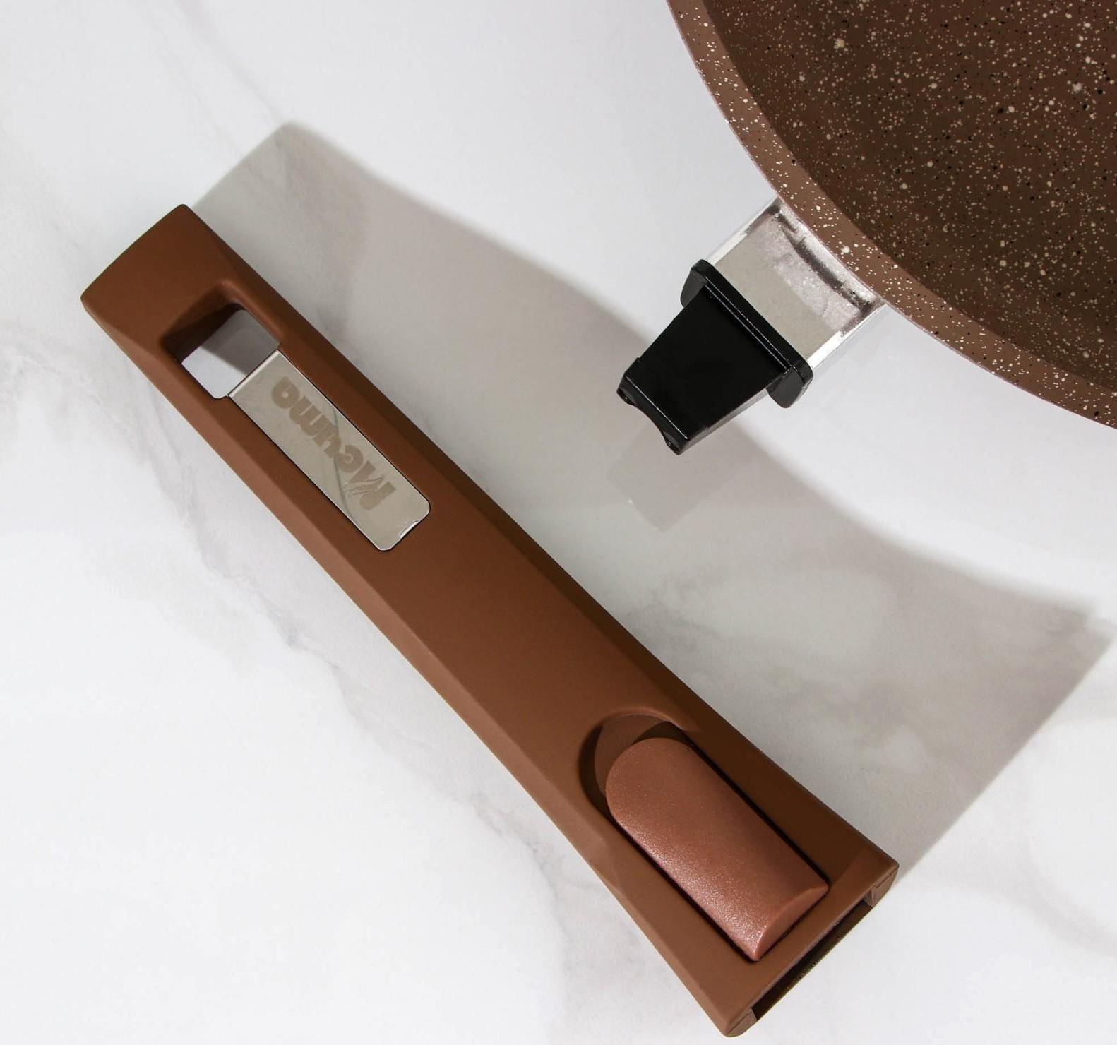 Сковорода «Гранит», d=24 см, съёмная ручка, стеклянная крышка, антипригарное покрытие, цвет коричневый