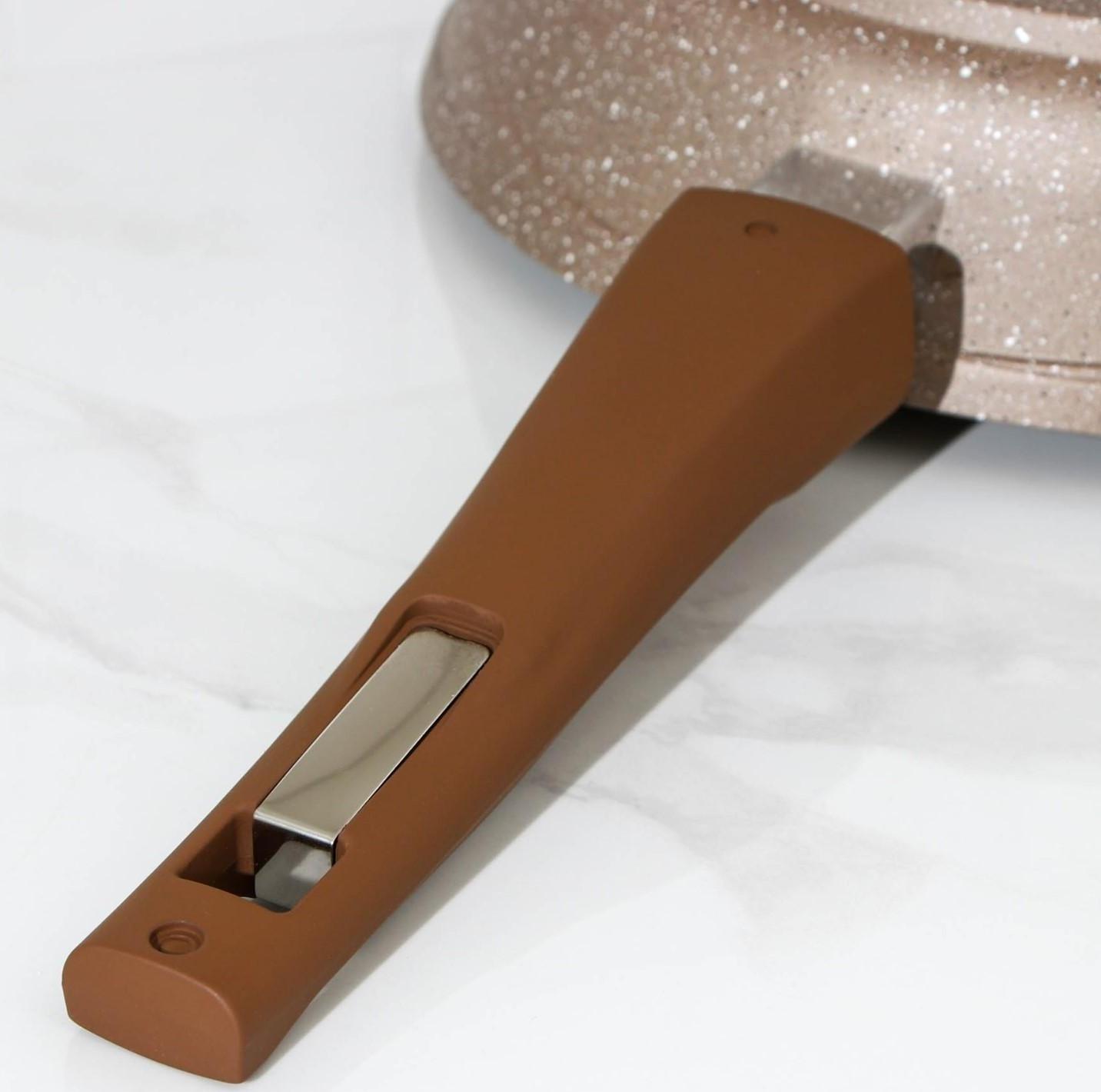 Сковорода «Гранит», d=24 см, съёмная ручка, стеклянная крышка, антипригарное покрытие, цвет коричневый