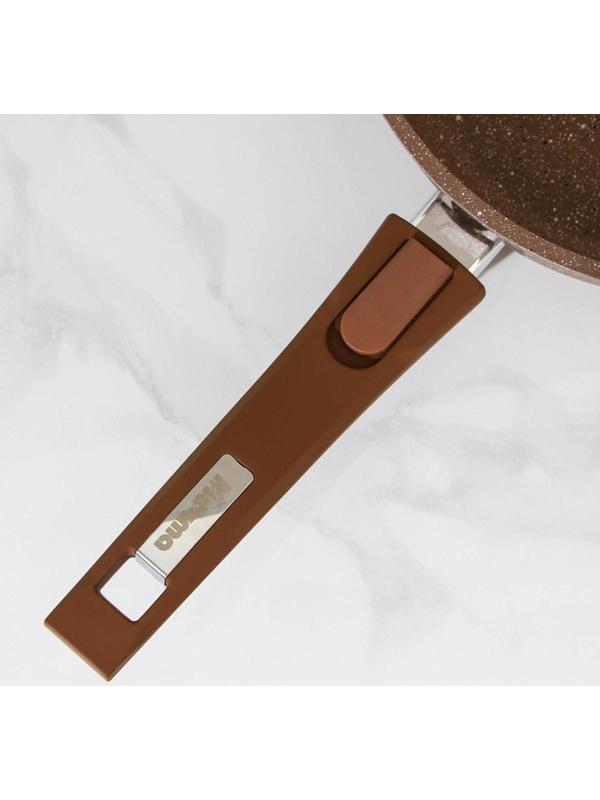 Сковорода «Гранит», d=24 см, съёмная ручка, стеклянная крышка, антипригарное покрытие, цвет коричневый