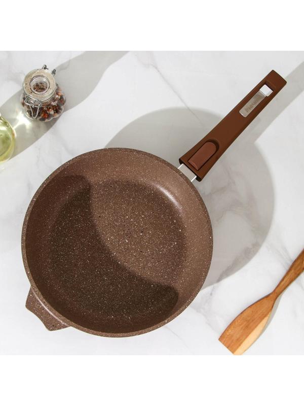 Сковорода «Гранит», d=24 см, съёмная ручка, стеклянная крышка, антипригарное покрытие, цвет коричневый