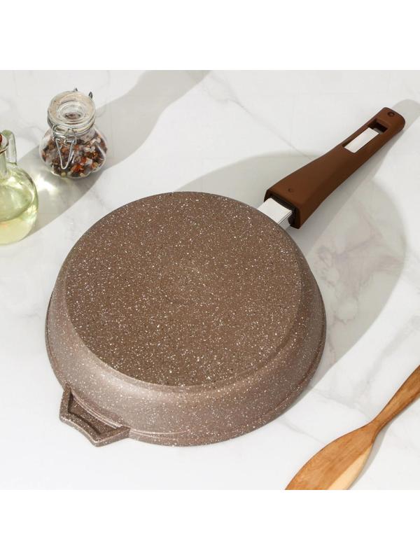 Сковорода «Гранит», d=24 см, съёмная ручка, стеклянная крышка, антипригарное покрытие, цвет коричневый