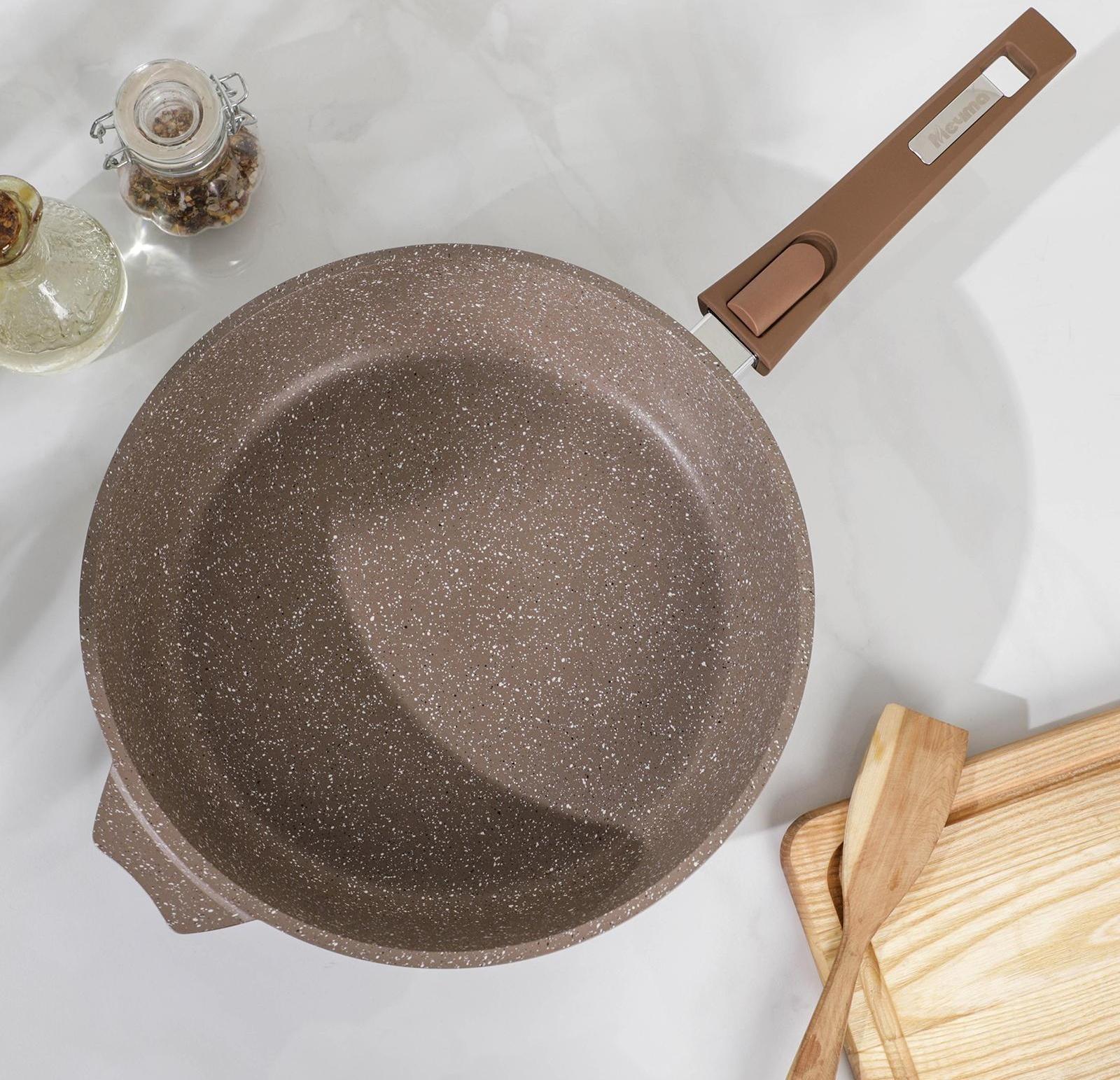 Сковорода «Гранит», d=28 см, съёмная ручка, стеклянная крышка, антипригарное покрытие, цвет коричневый