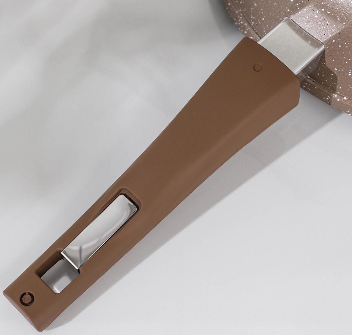 Сковорода «Гранит», d=28 см, съёмная ручка, стеклянная крышка, антипригарное покрытие, цвет коричневый