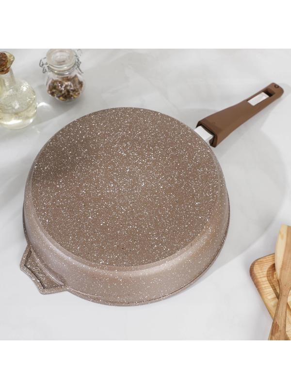 Сковорода «Гранит», d=28 см, съёмная ручка, стеклянная крышка, антипригарное покрытие, цвет коричневый