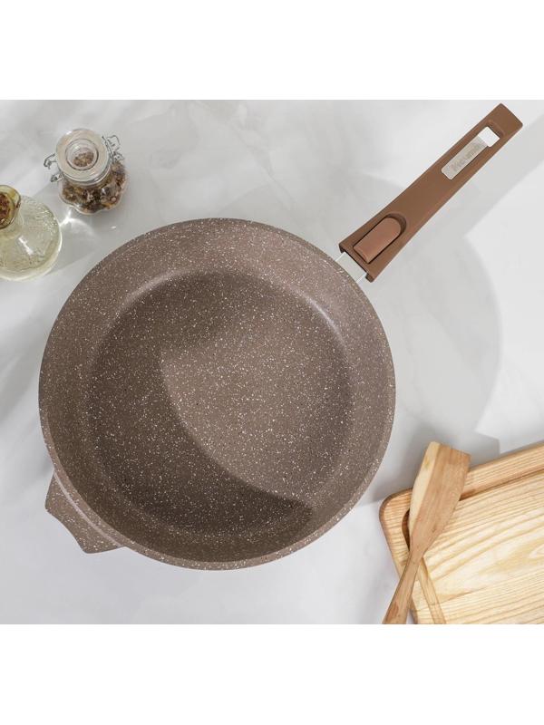 Сковорода «Гранит», d=28 см, съёмная ручка, стеклянная крышка, антипригарное покрытие, цвет коричневый