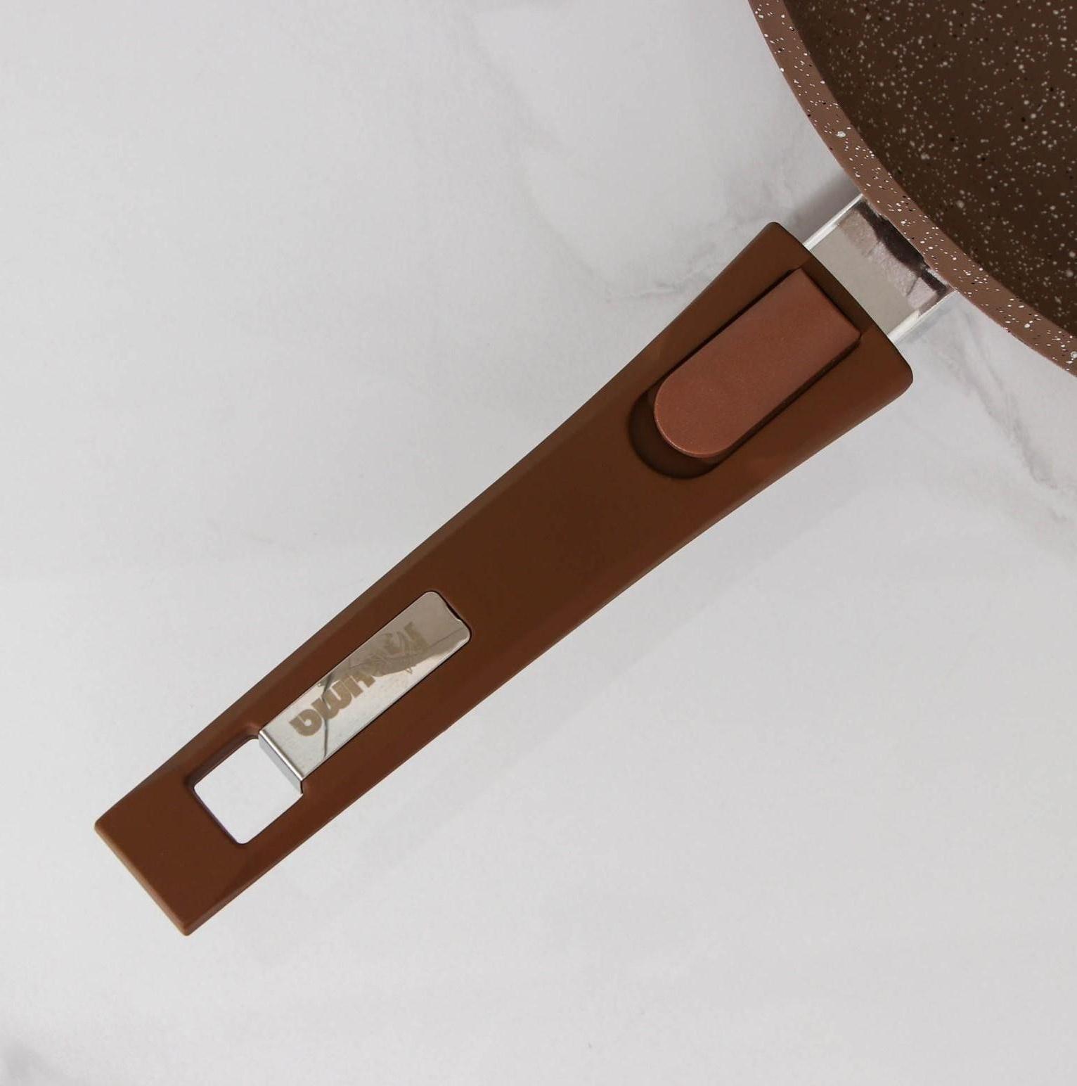 Сковорода «Гранит», d=30 см, съёмная ручка, стеклянная крышка, антипригарное покрытие, цвет коричневый