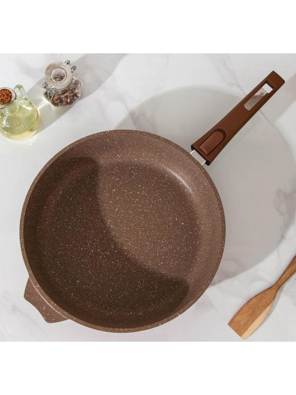 Сковорода «Гранит», d=30 см, съёмная ручка, стеклянная крышка, антипригарное покрытие, цвет коричневый