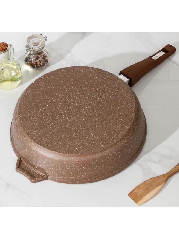 Сковорода «Гранит», d=30 см, съёмная ручка, стеклянная крышка, антипригарное покрытие, цвет коричневый