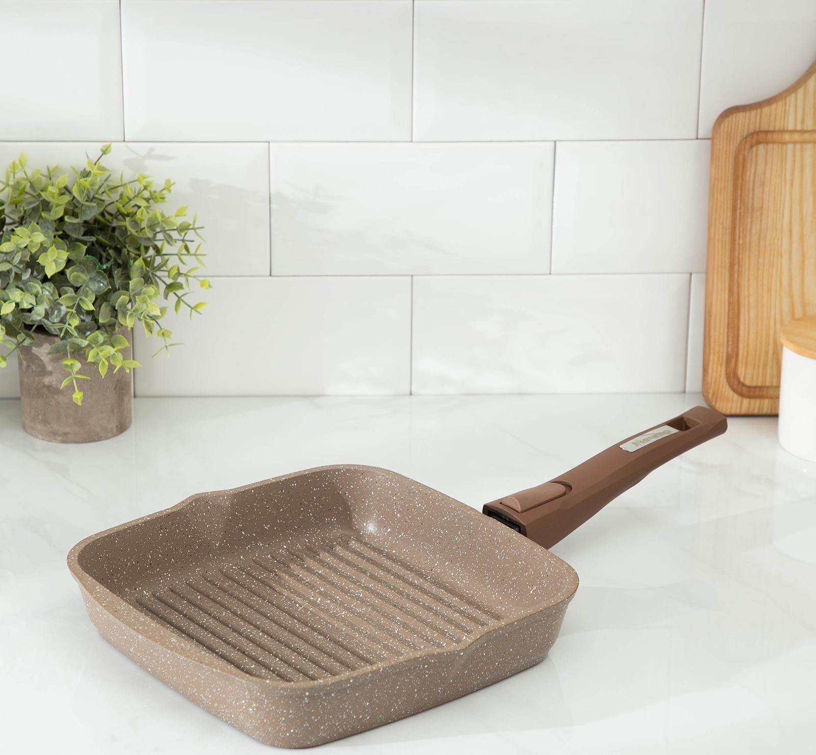 Сковорода-гриль «Гранит», 24×24 см, съёмная ручка, стеклянная крышка, антипригарное покрытие, цвет коричневый