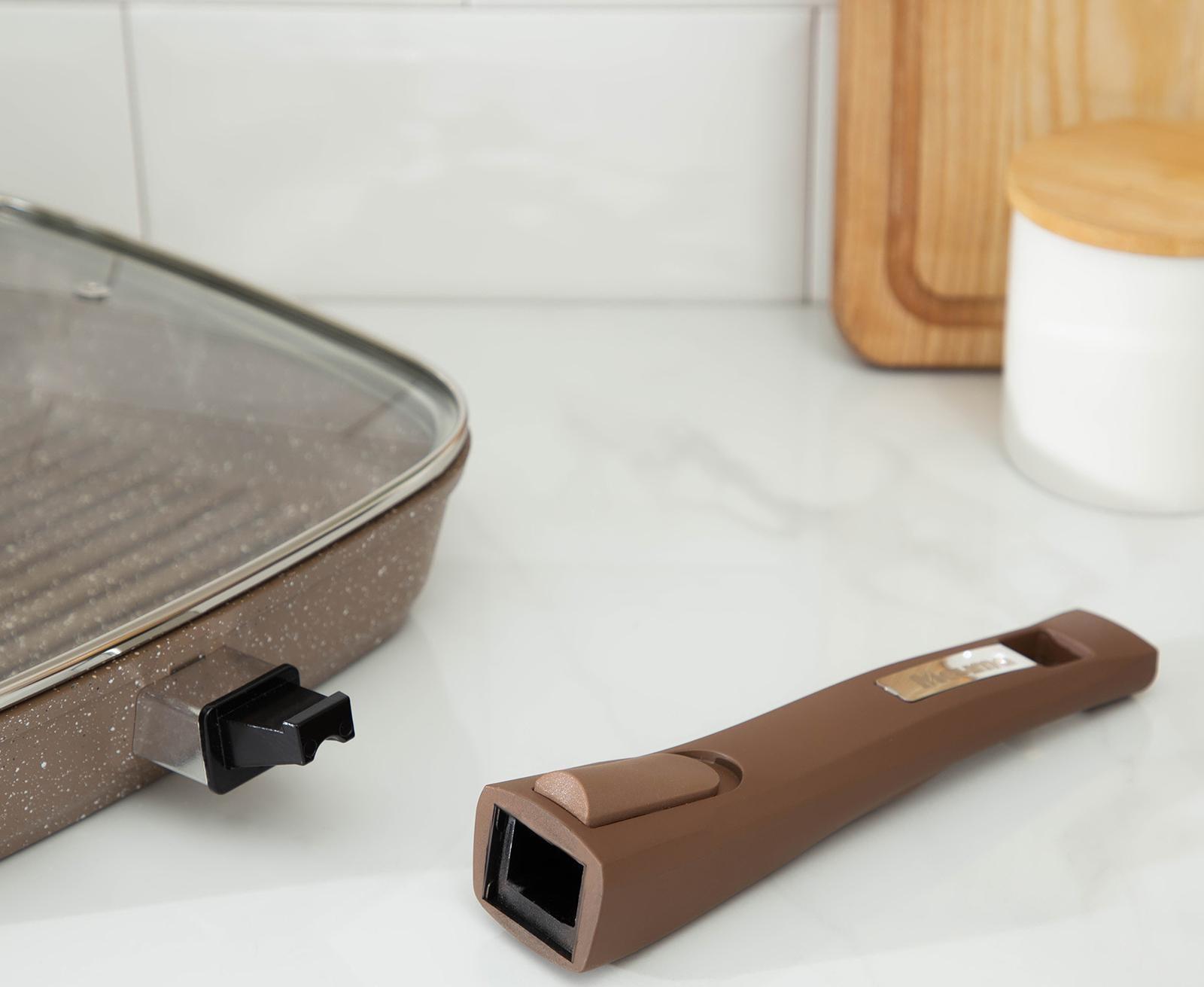 Сковорода-гриль «Гранит», 24×24 см, съёмная ручка, стеклянная крышка, антипригарное покрытие, цвет коричневый