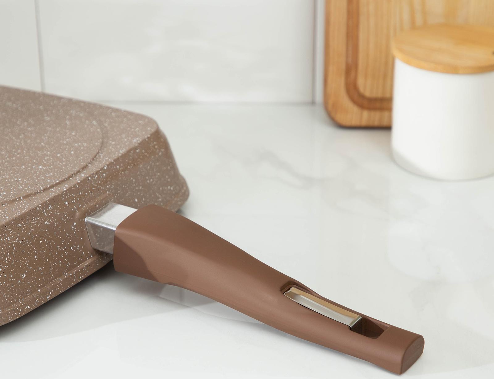 Сковорода-гриль «Гранит», 24×24 см, съёмная ручка, стеклянная крышка, антипригарное покрытие, цвет коричневый