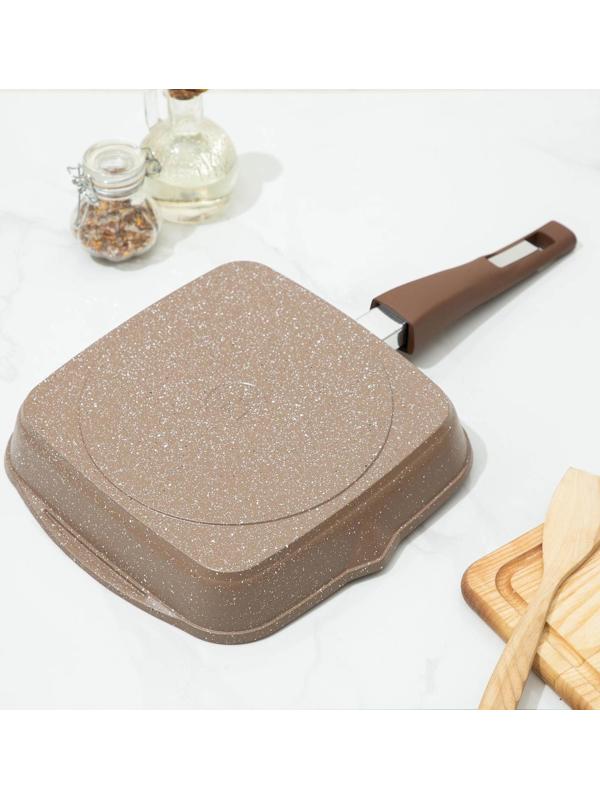 Сковорода-гриль «Гранит», 24×24 см, съёмная ручка, стеклянная крышка, антипригарное покрытие, цвет коричневый