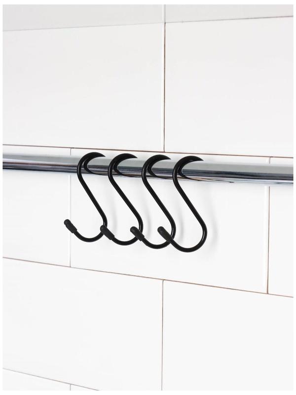 Набор крючков для рейлинга, d=3 см, 7 см, 4 шт, цвет чёрный
