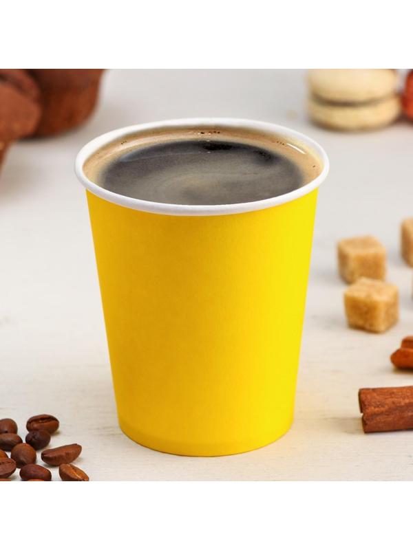 Стакан бумажный одноразовый, 250 мл, d=8 см, цвет жёлтый