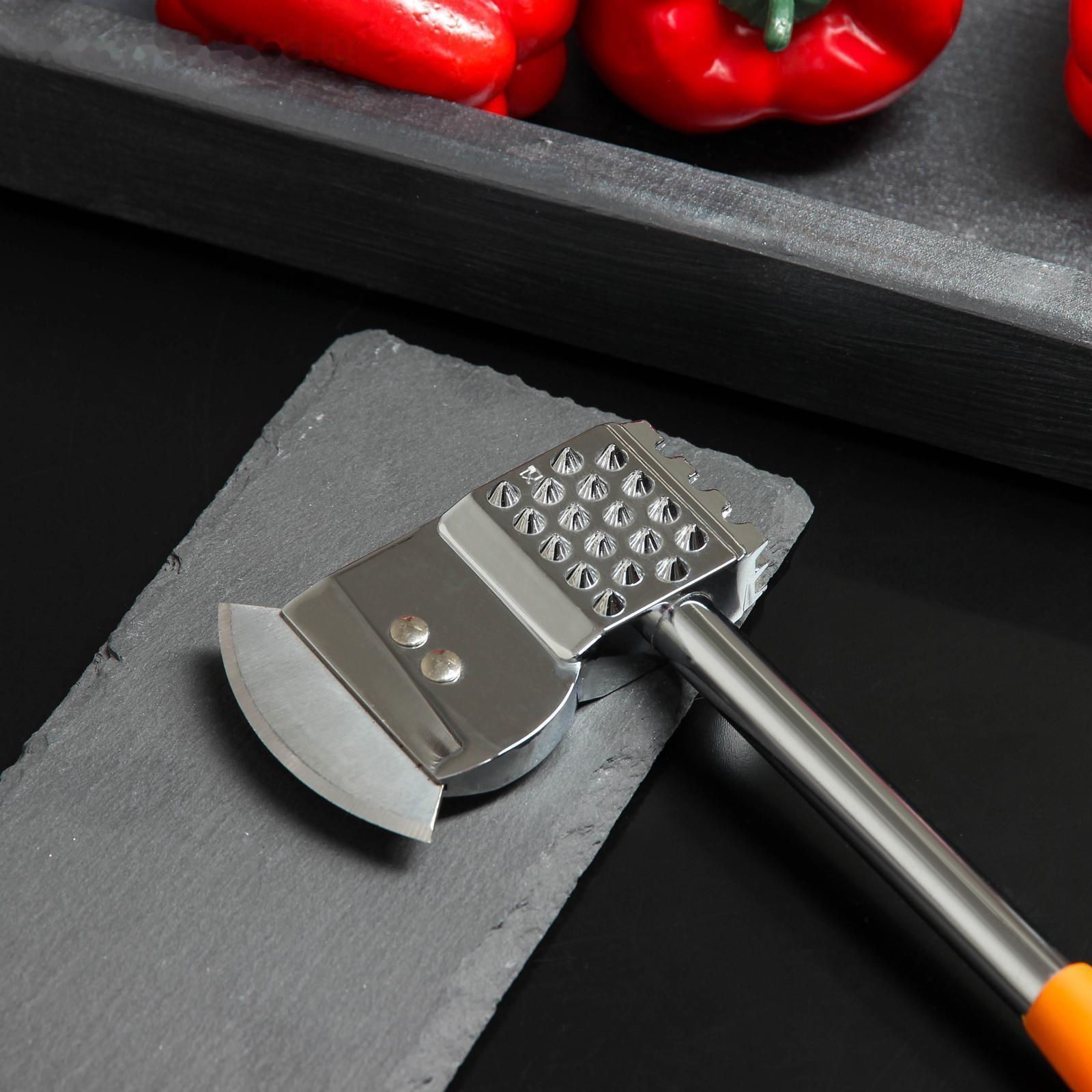 Молоток-топорик с прорезиненной ручкой для отбивки мяса, цвет МИКС