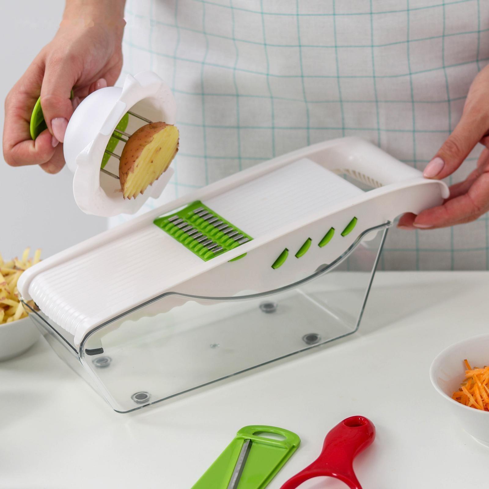 Тёрка с лотком Доляна Vegan, 6 насадок, 30×10,5×11 см, цвет зелёный, овощечистка металлическая, цвет красный