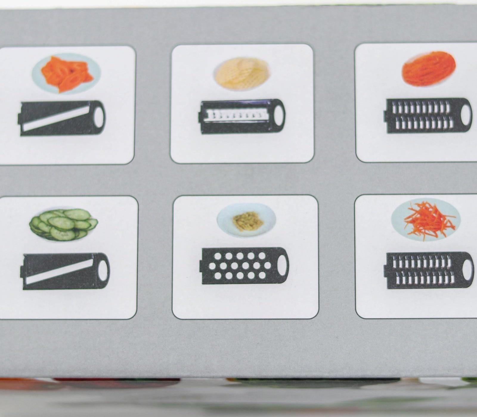 Тёрка с лотком Доляна Vegan, 6 насадок, 30×10,5×11 см, цвет зелёный, овощечистка металлическая, цвет красный