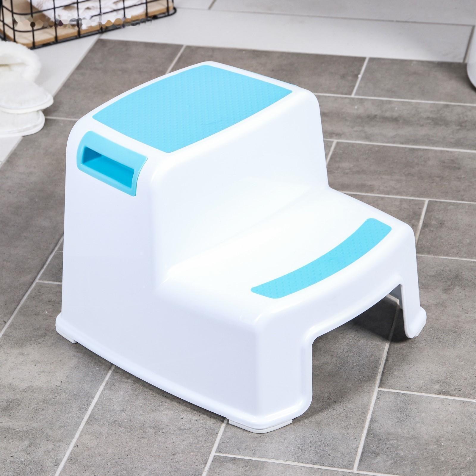 Подставка детская с прорезинеными ступеньками, цвет белый/голубой