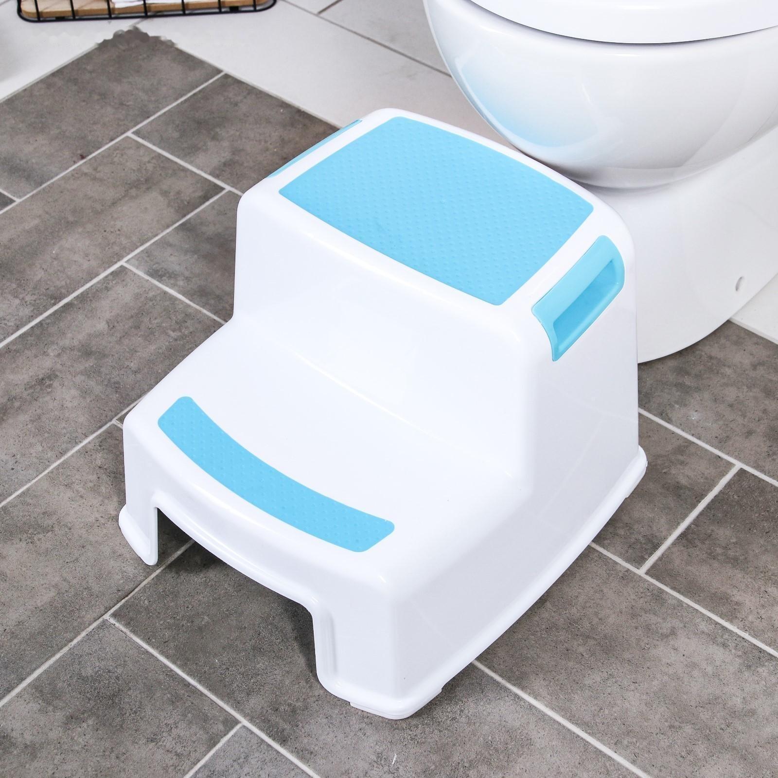 Подставка детская с прорезинеными ступеньками, цвет белый/голубой