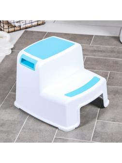 Подставка детская с прорезинеными ступеньками, цвет белый/голубой