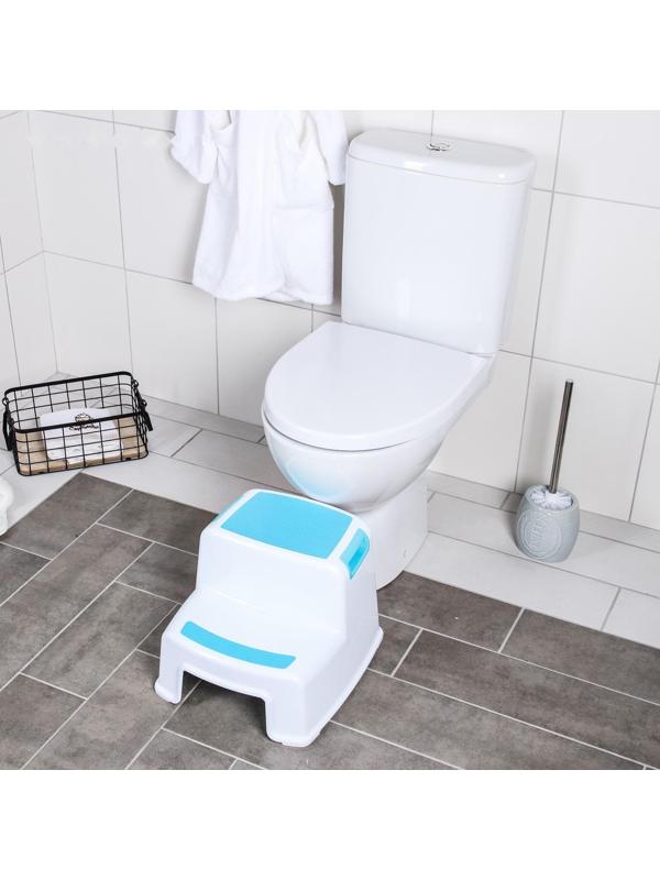 Подставка детская с прорезинеными ступеньками, цвет белый/голубой