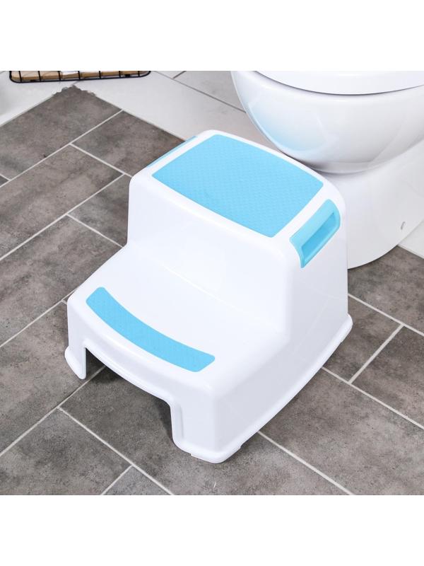 Подставка детская с прорезинеными ступеньками, цвет белый/голубой