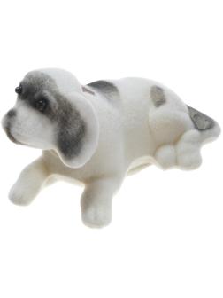 Собака на панель авто, качающая головой, малая, белый окрас