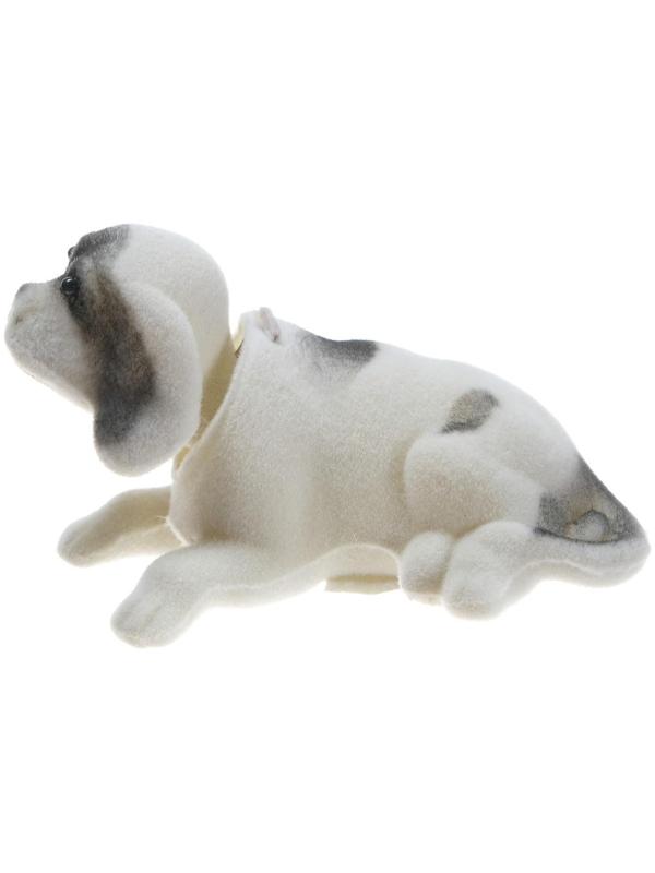 Собака на панель авто, качающая головой, малая, белый окрас