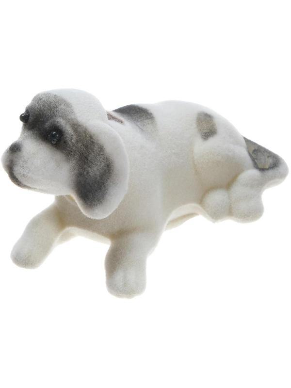 Собака на панель авто, качающая головой, малая, белый окрас