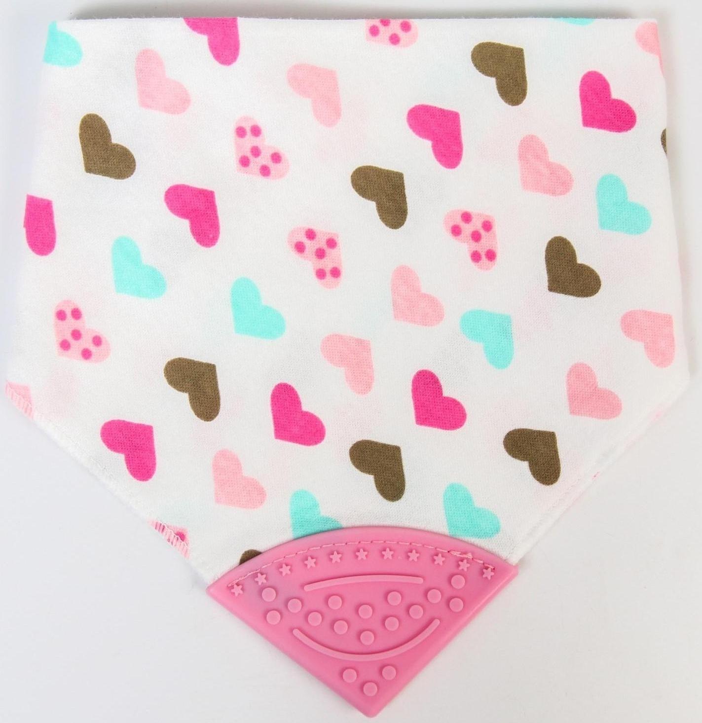 Нагрудник-бандана/слюнявчик для кормления непромокаемый с прорезывателем на кнопке, цвет розовый, МИКС