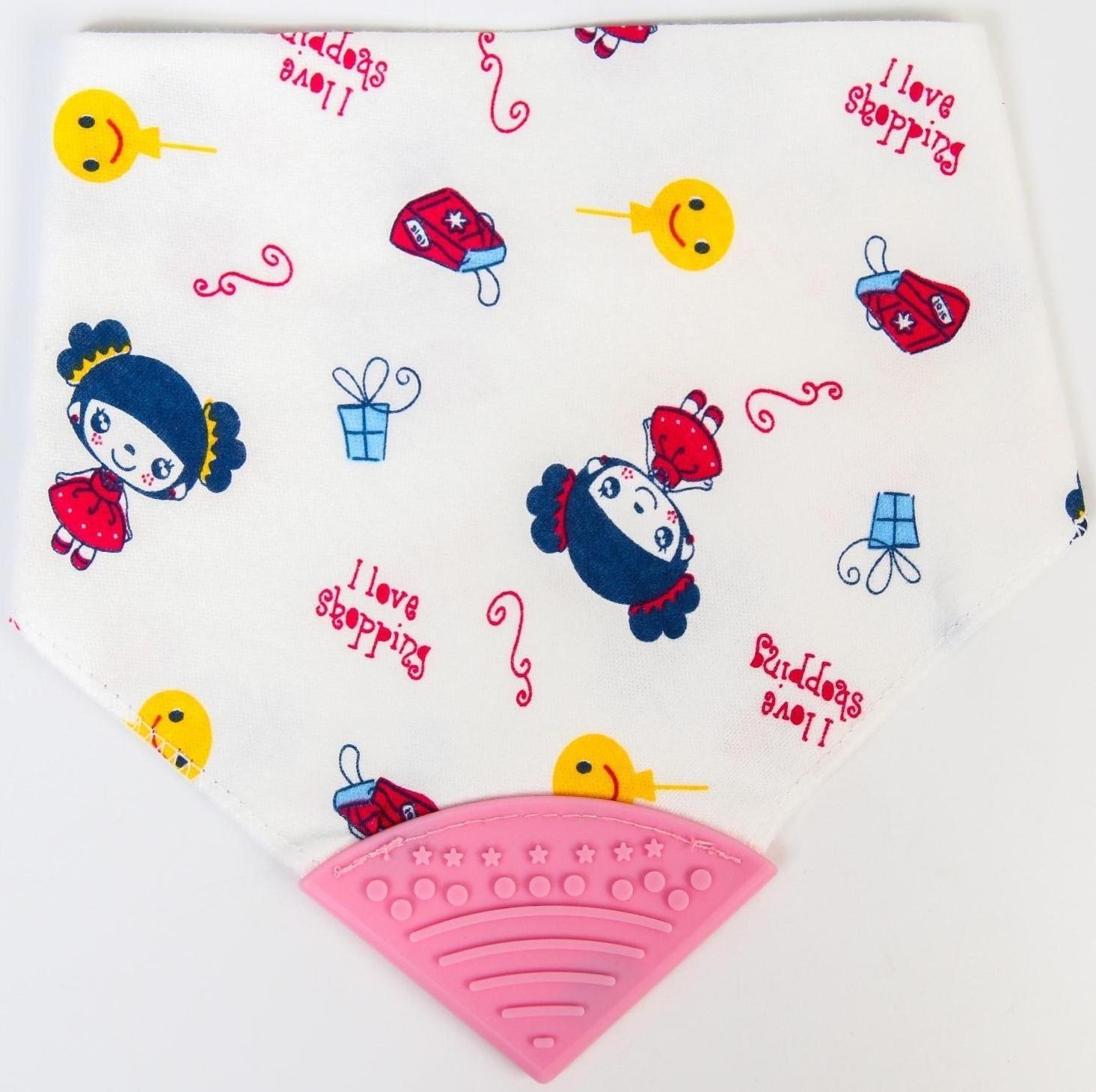 Нагрудник-бандана/слюнявчик для кормления непромокаемый с прорезывателем на кнопке, цвет розовый, МИКС