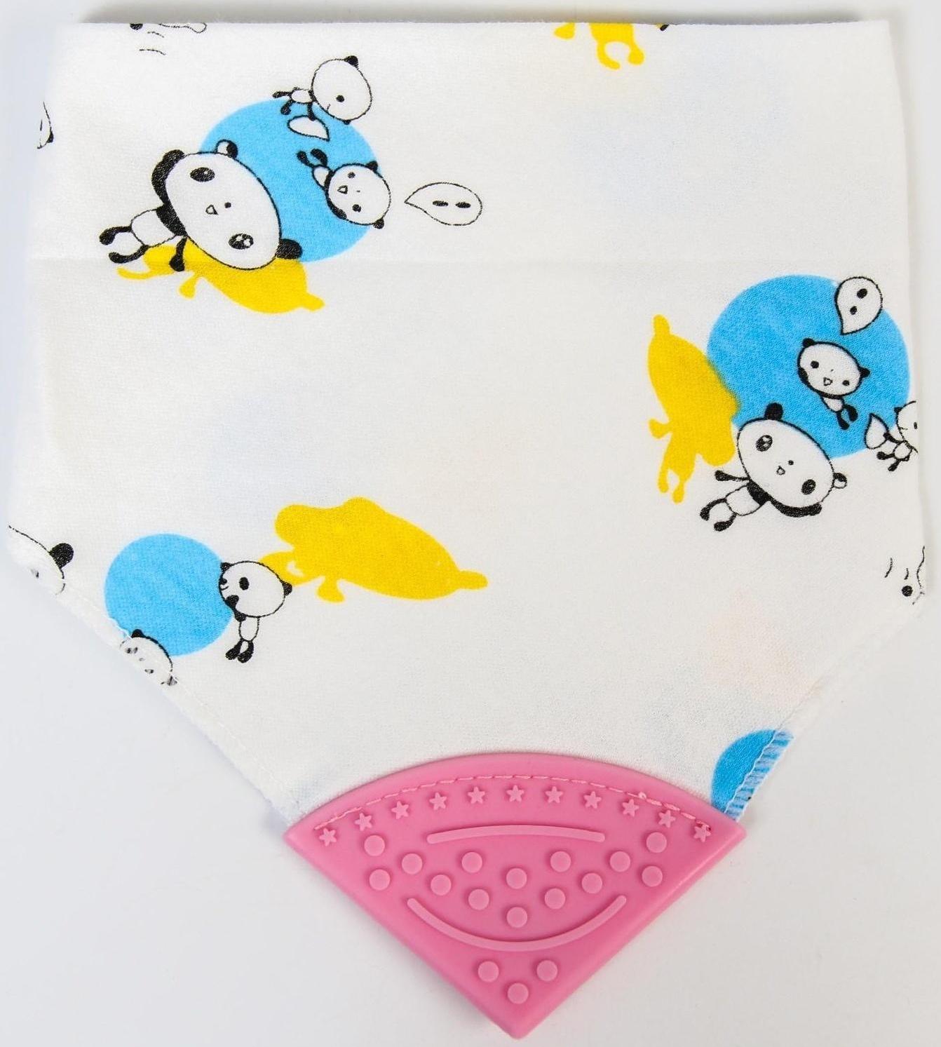 Нагрудник-бандана/слюнявчик для кормления непромокаемый с прорезывателем на кнопке, цвет розовый, МИКС