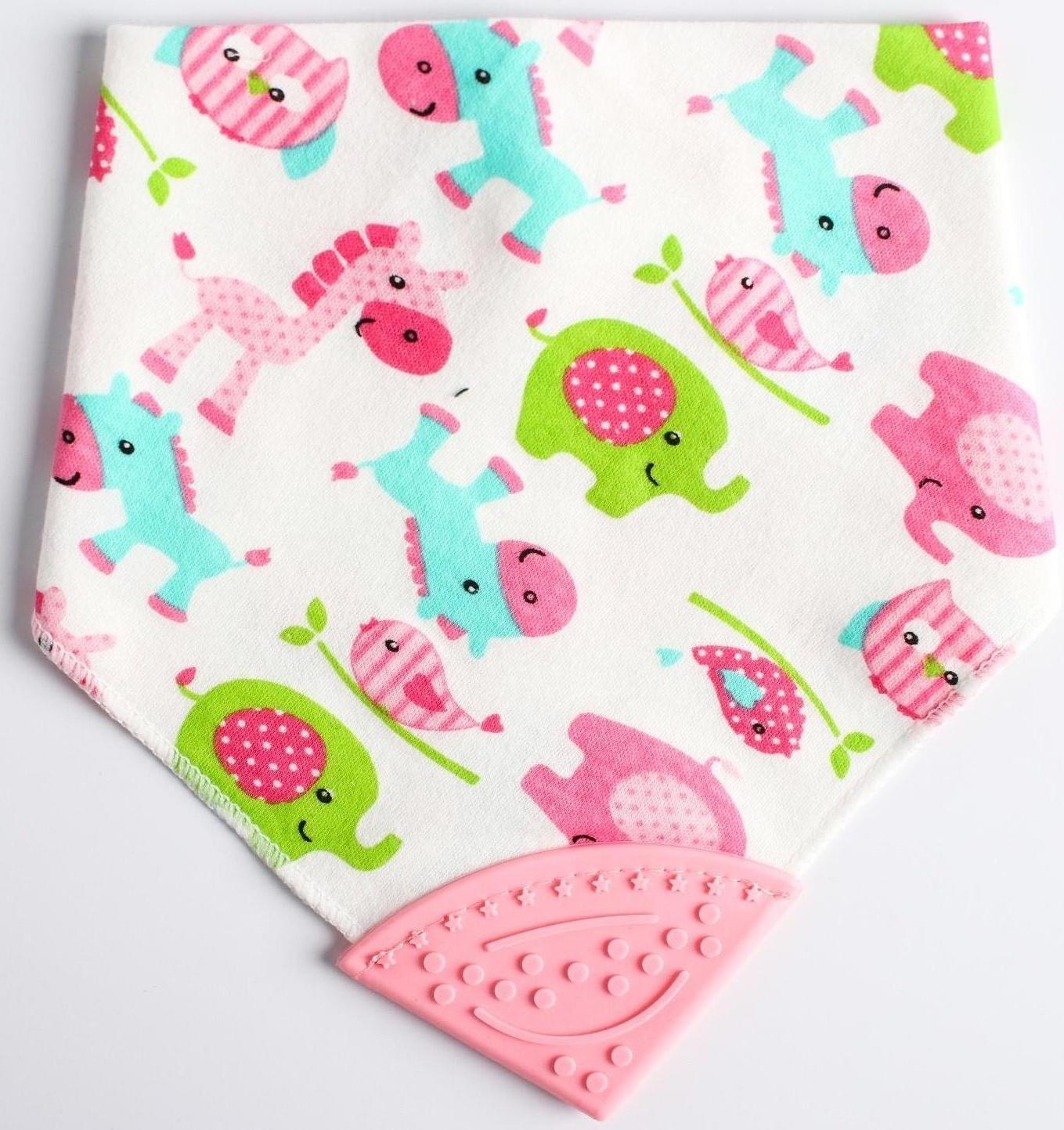 Нагрудник-бандана/слюнявчик для кормления непромокаемый с прорезывателем на кнопке, цвет розовый, МИКС