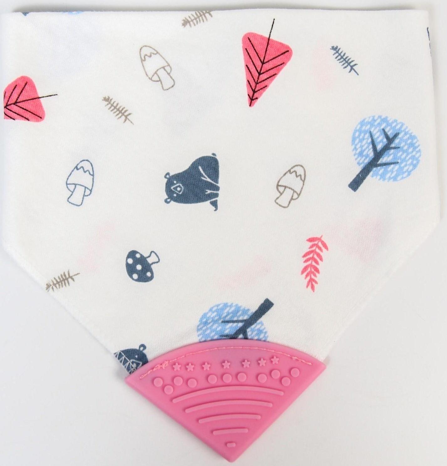 Нагрудник-бандана/слюнявчик для кормления непромокаемый с прорезывателем на кнопке, цвет розовый, МИКС