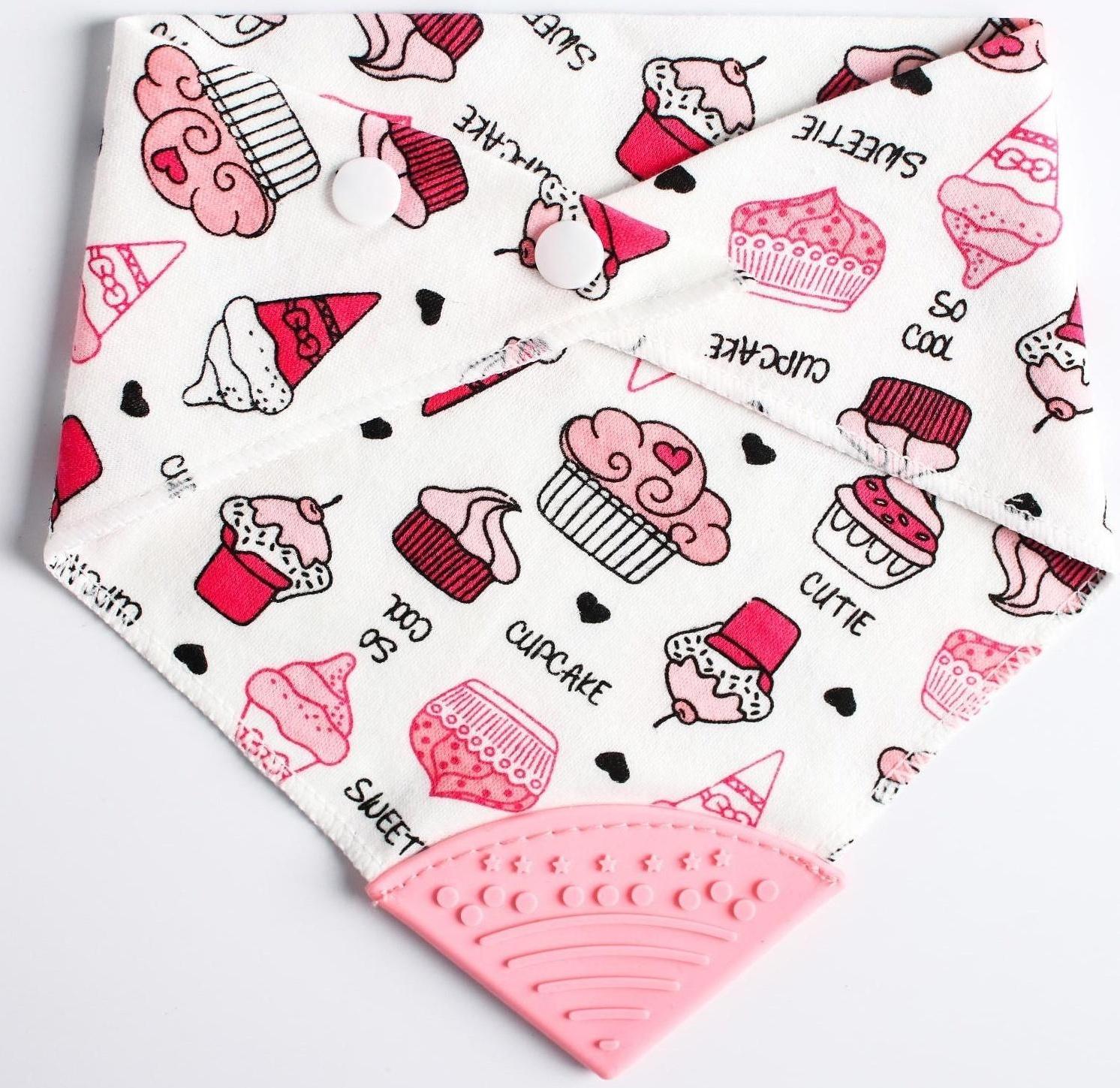 Нагрудник-бандана/слюнявчик для кормления непромокаемый с прорезывателем на кнопке, цвет розовый, МИКС