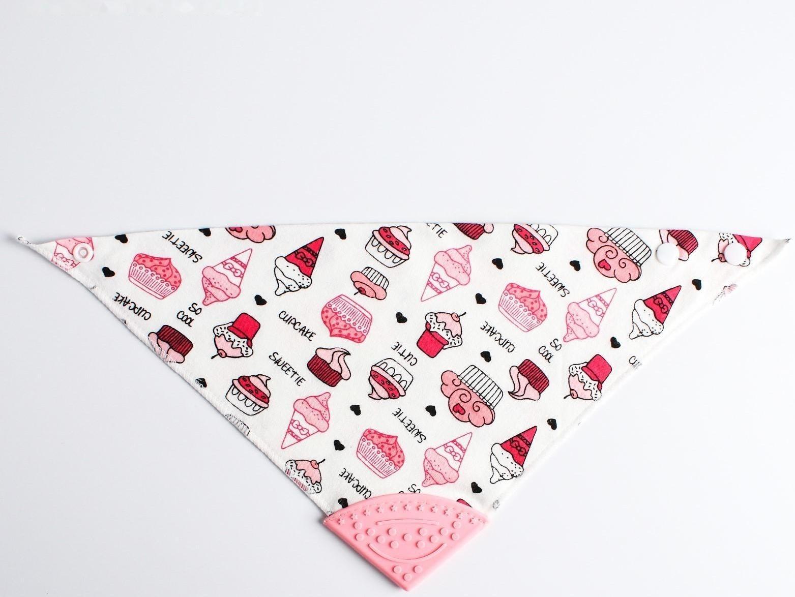 Нагрудник-бандана/слюнявчик для кормления непромокаемый с прорезывателем на кнопке, цвет розовый, МИКС