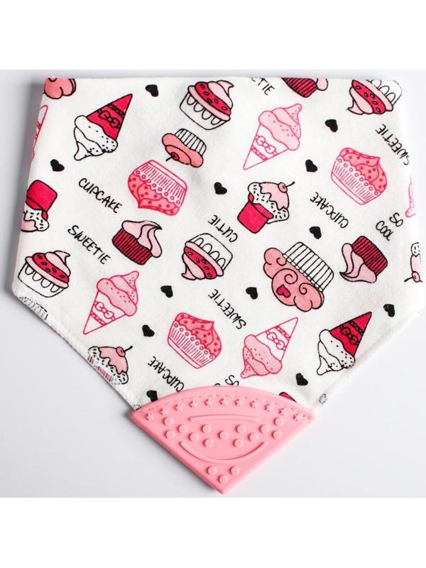 Нагрудник-бандана/слюнявчик для кормления непромокаемый с прорезывателем на кнопке, цвет розовый, МИКС