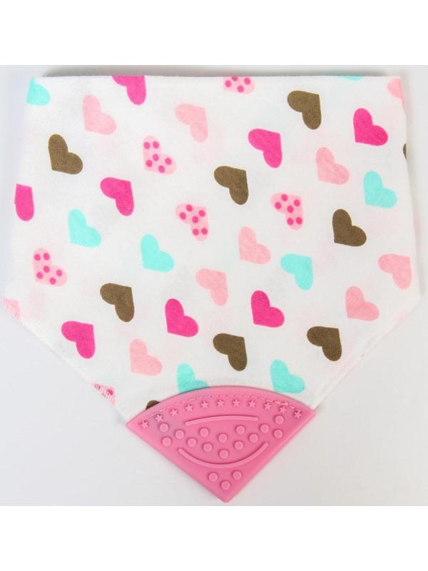 Нагрудник-бандана/слюнявчик для кормления непромокаемый с прорезывателем на кнопке, цвет розовый, МИКС
