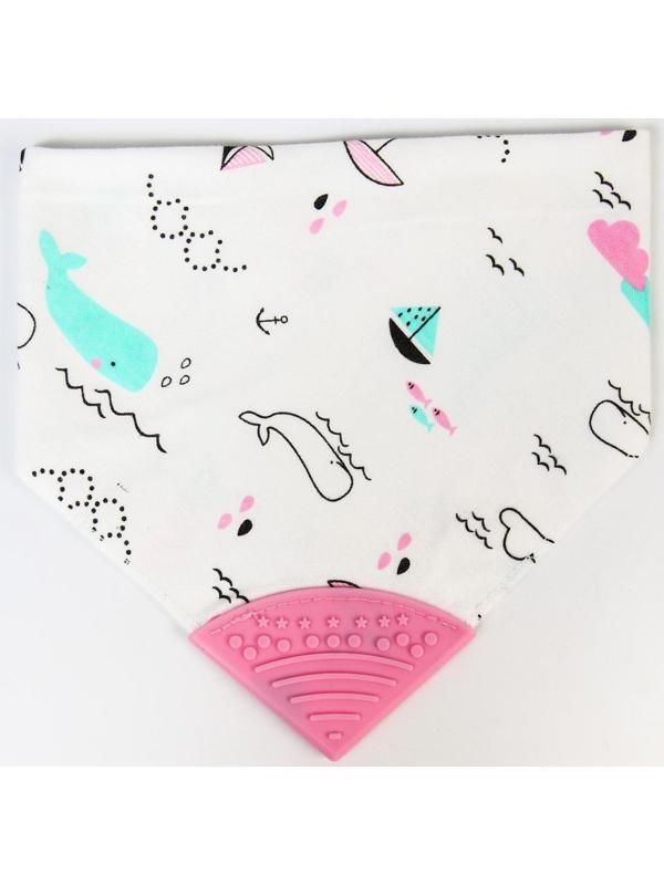 Нагрудник-бандана/слюнявчик для кормления непромокаемый с прорезывателем на кнопке, цвет розовый, МИКС