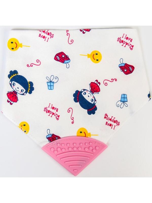 Нагрудник-бандана/слюнявчик для кормления непромокаемый с прорезывателем на кнопке, цвет розовый, МИКС